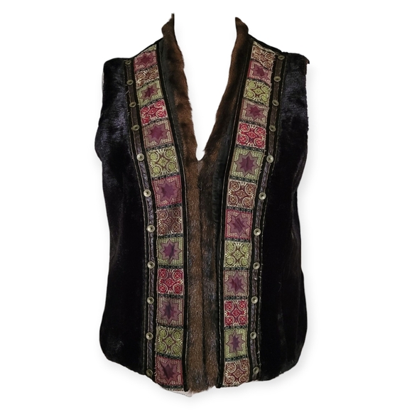Vintage Bohemian Faux Fur Vest With Embroidery Hippie Boho Small - Picture 2 of 13